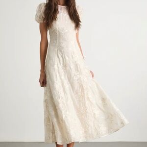 Lulu’s XS Elfrieda Cream Floral Embroidered Puff Sleeve Midi Dress